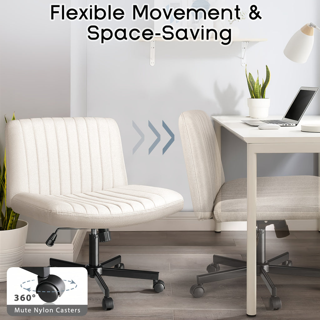 Criss Cross Chair with Wheels, Fabric Padded Armless Cross Legged Office Desk Chair for Home Office