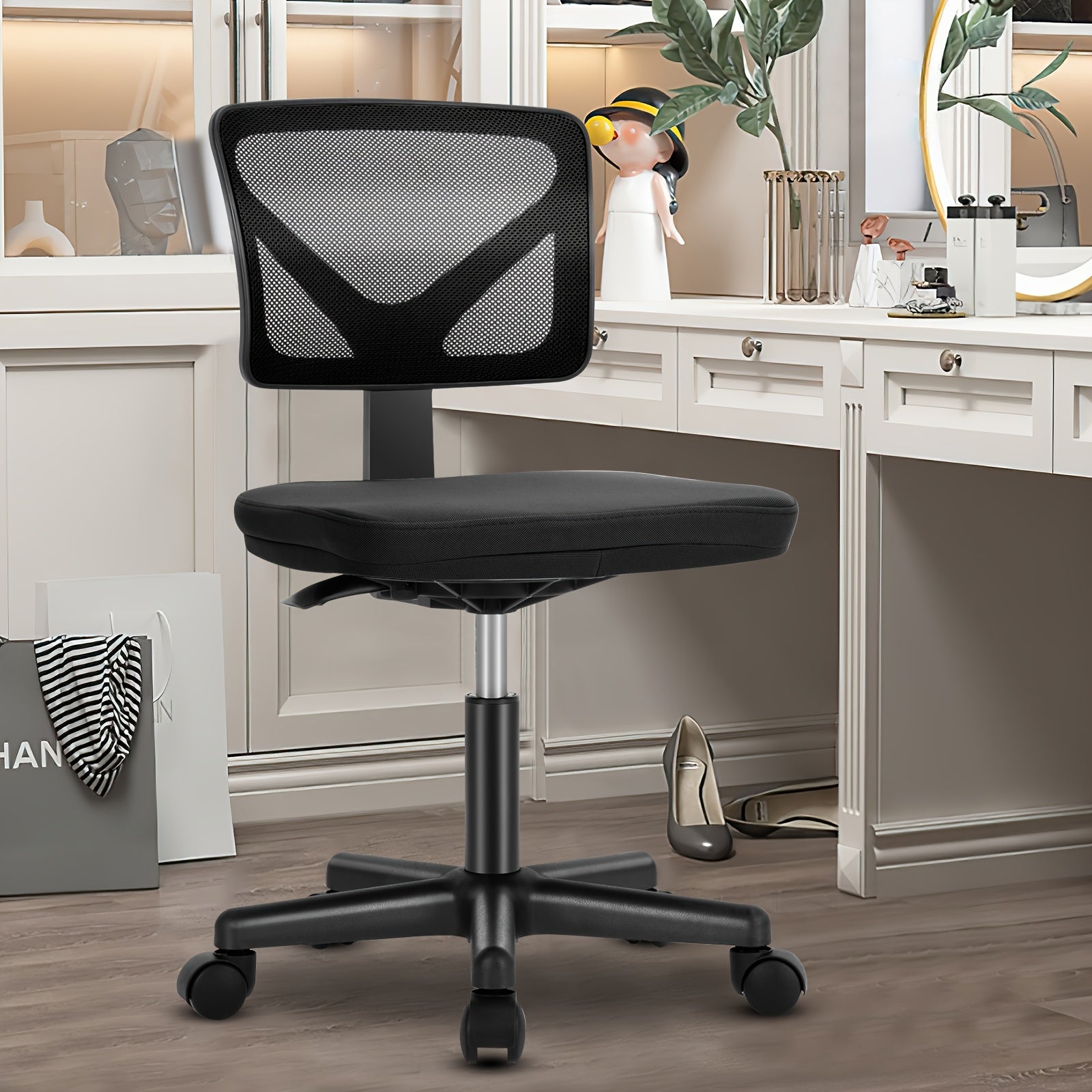 Armless Office Chair, Swivel Rolling Armless Computer Chair with Lumbar Support - Perfect for Home Office
