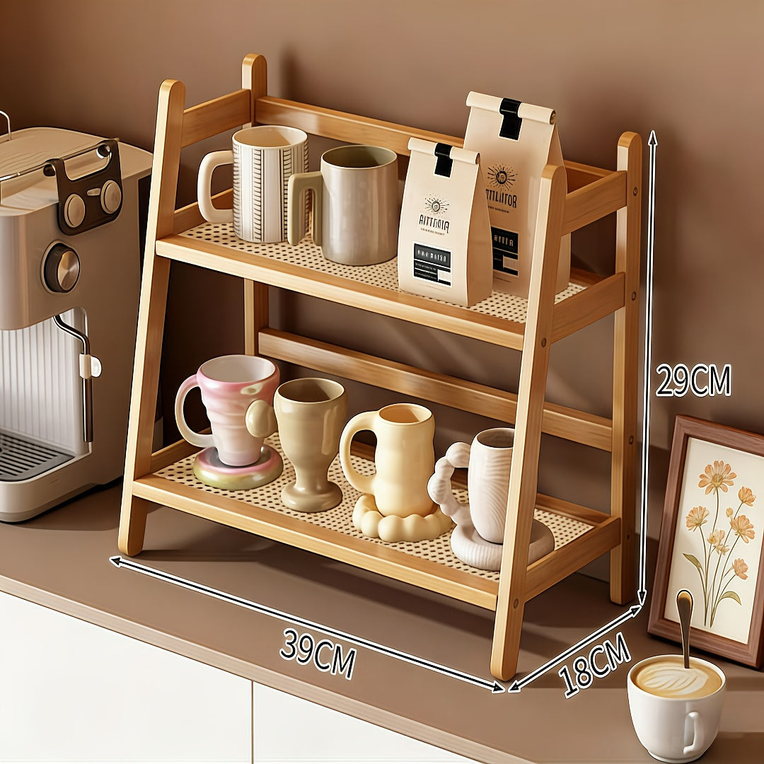 2\u002F3Tier Bamboo Countertop Organizer, Vintage Cream&Bohemian Style Trapezoidal Storage Rack