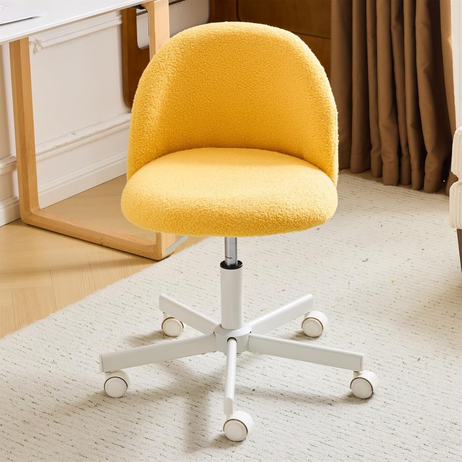 1pc Teddy Flannel Adjustable Rolling Swivel Chair | Comfy Small Office Chair with Wheels