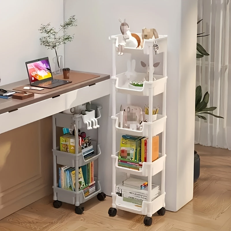 3\u002F4\u002F5-Tier White Rolling Storage Cart with Wheels - Durable Plastic Mobile Organizer Rack