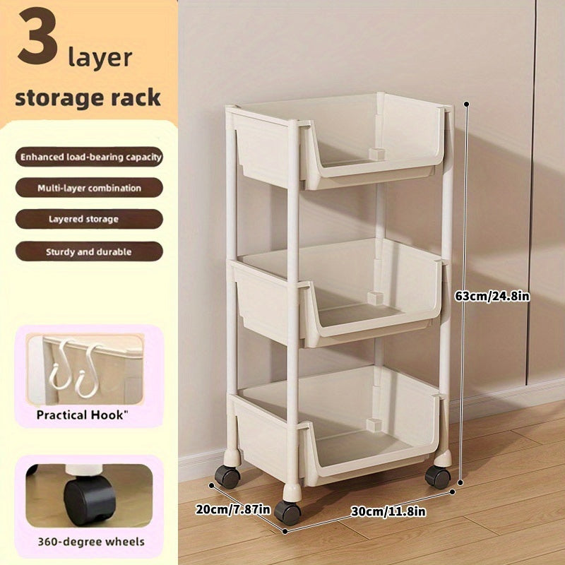 3\u002F4\u002F5-Tier White Rolling Storage Cart with Wheels - Durable Plastic Mobile Organizer Rack