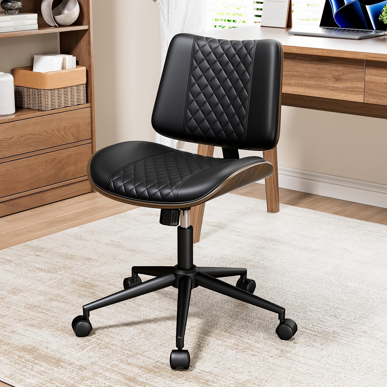 Office Chair Ergonomic Armless Office Chair with Swivel, Adjustable Height & Lumbar Support