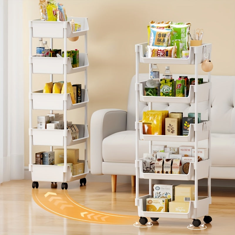 3\u002F4\u002F5-Tier White Rolling Storage Cart with Wheels - Durable Plastic Mobile Organizer Rack