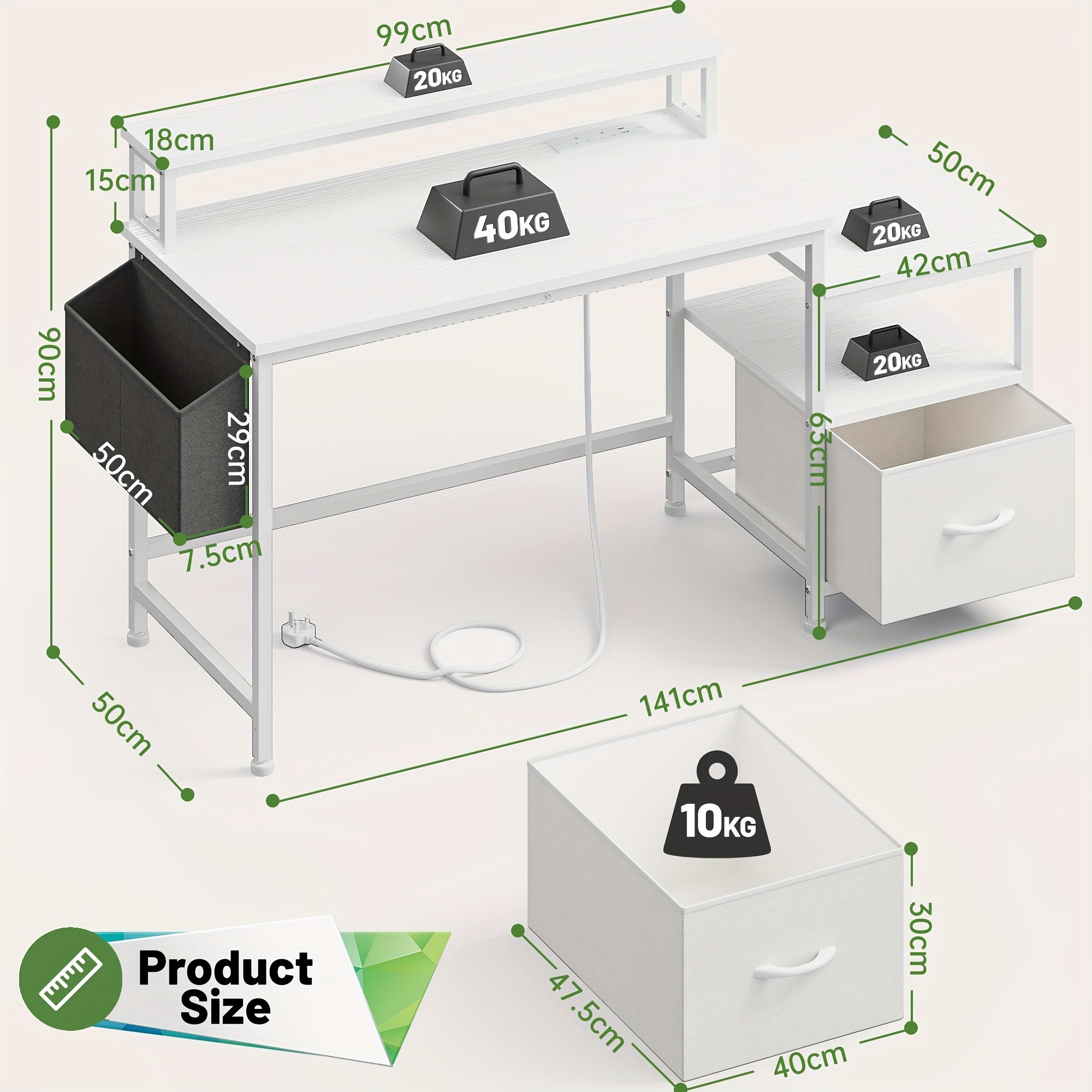 EnHomee 57-inch Computer Desk with Power Outlets & Ports