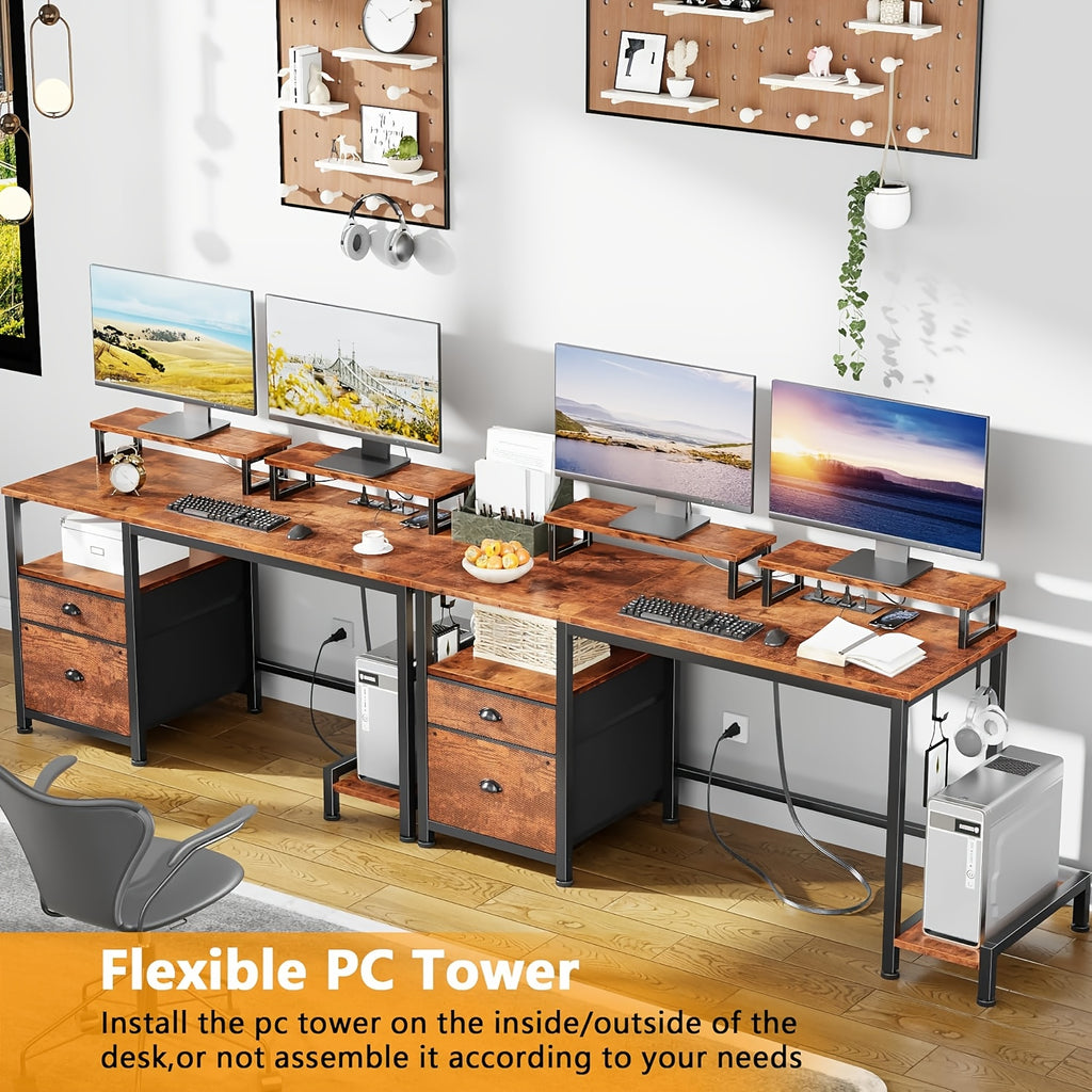 47-inch Computer Desk with Power Outlets & File Cabinet