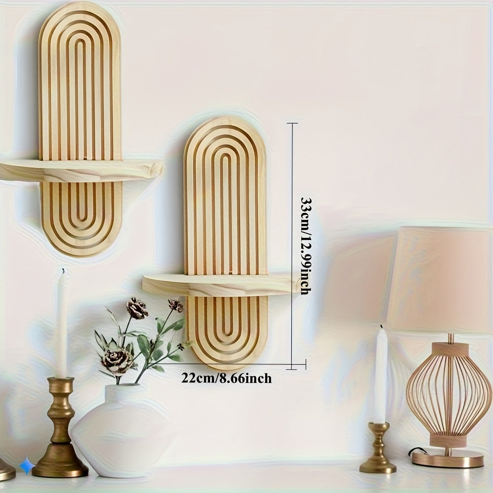 2pcs Bohemian Wooden Wall Shelves - Minimalist Scandinavian Style Floating Shelves with Natural Wood Finish
