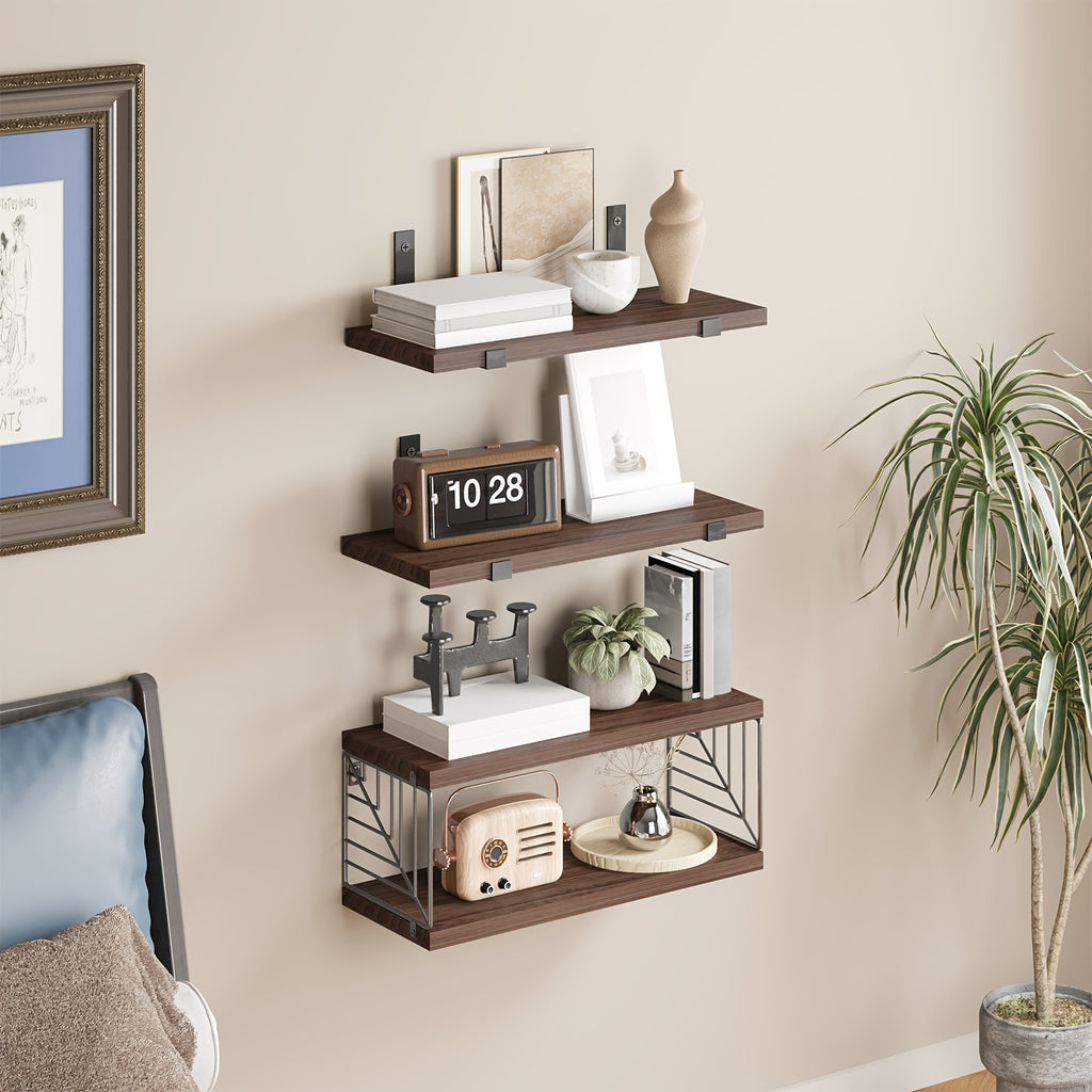 TOMNK 3+1 Tier Bathroom Floating Shelves Over Toilet, Farmhouse Rustic Wood Shelves