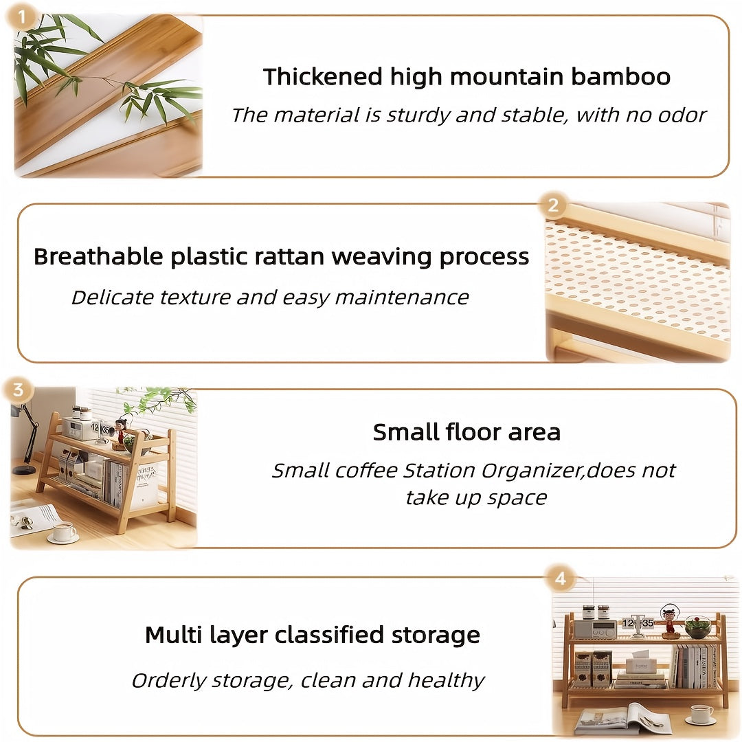 2\u002F3Tier Bamboo Countertop Organizer, Vintage Cream&Bohemian Style Trapezoidal Storage Rack