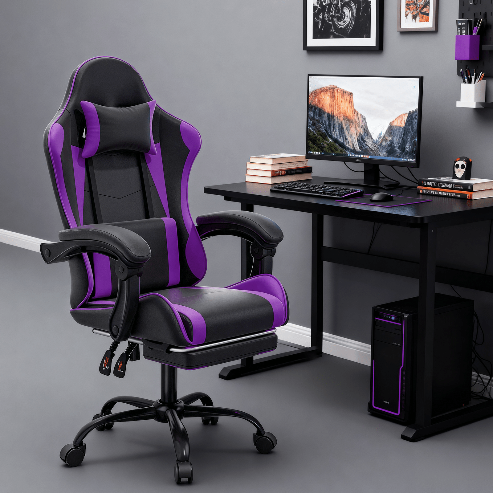 Ergonomic Gaming Chair with Retractable Footrest & Detachable Lumbar Support 360
