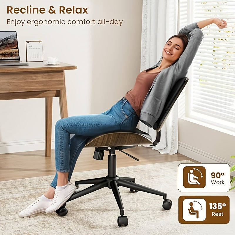 Office Chair Ergonomic Armless Office Chair with Swivel, Adjustable Height & Lumbar Support
