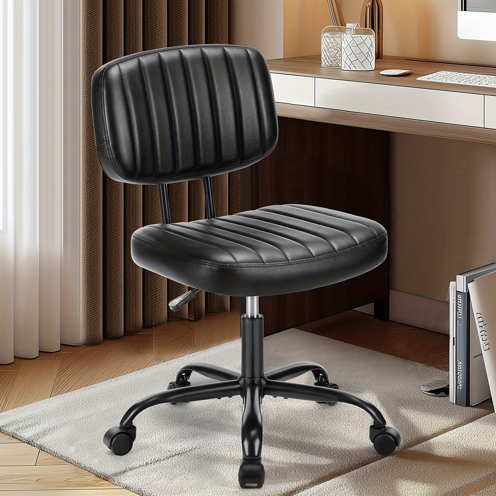 Small Desk Chair Armless, Comfortable Office Chair with Wheels, Rolling Task Chair with Low Back Lumbar Support