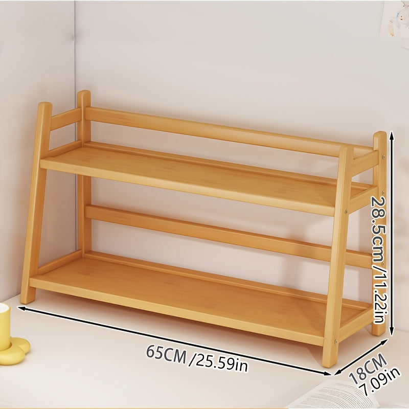 Two-Tier Wooden Storage Rack | Trapezoidal Desktop Organizer, Multipurpose Countertop Shelf for Kitchen