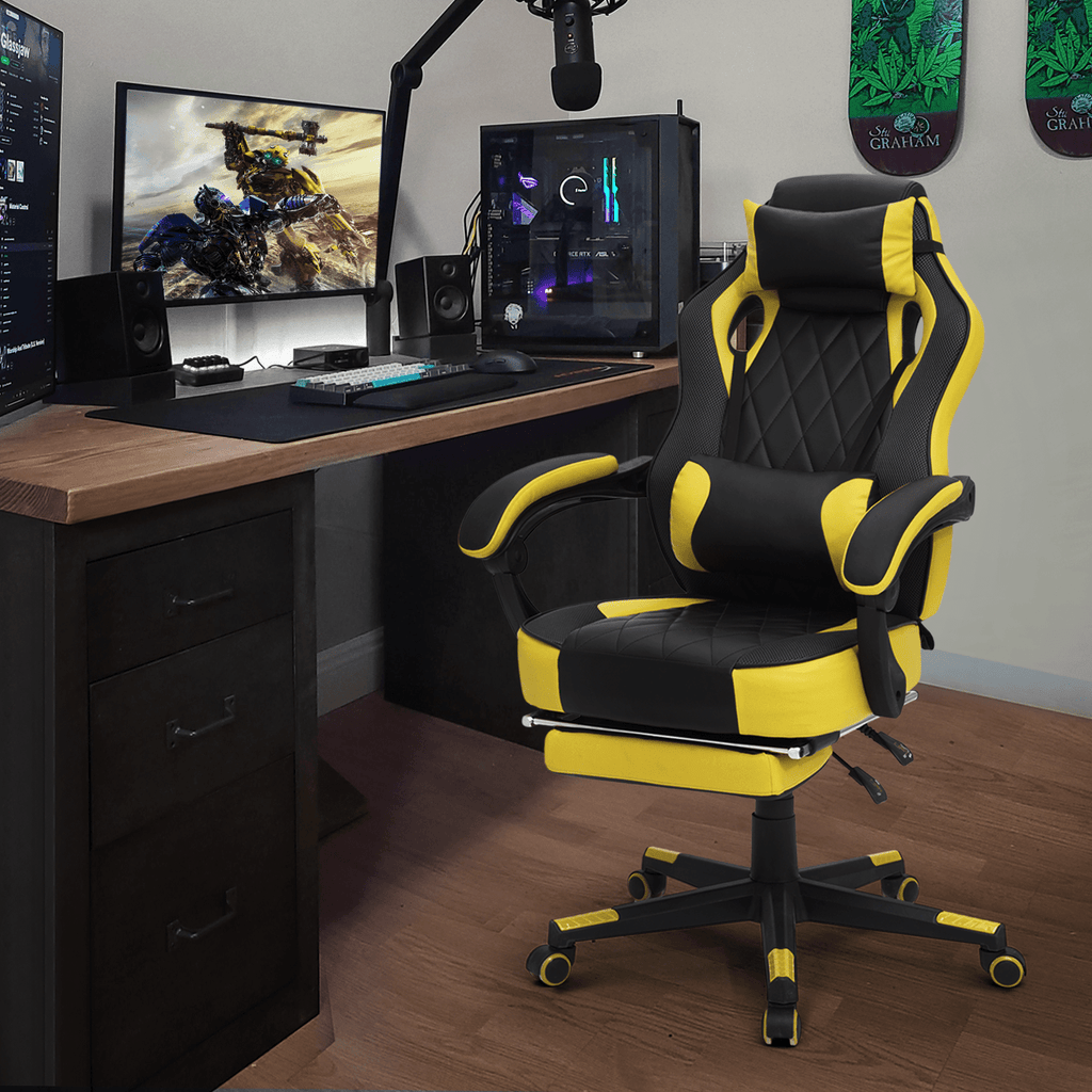 Ergonomic Gaming Chair with Retractable Footrest & Detachable Lumbar Support 360