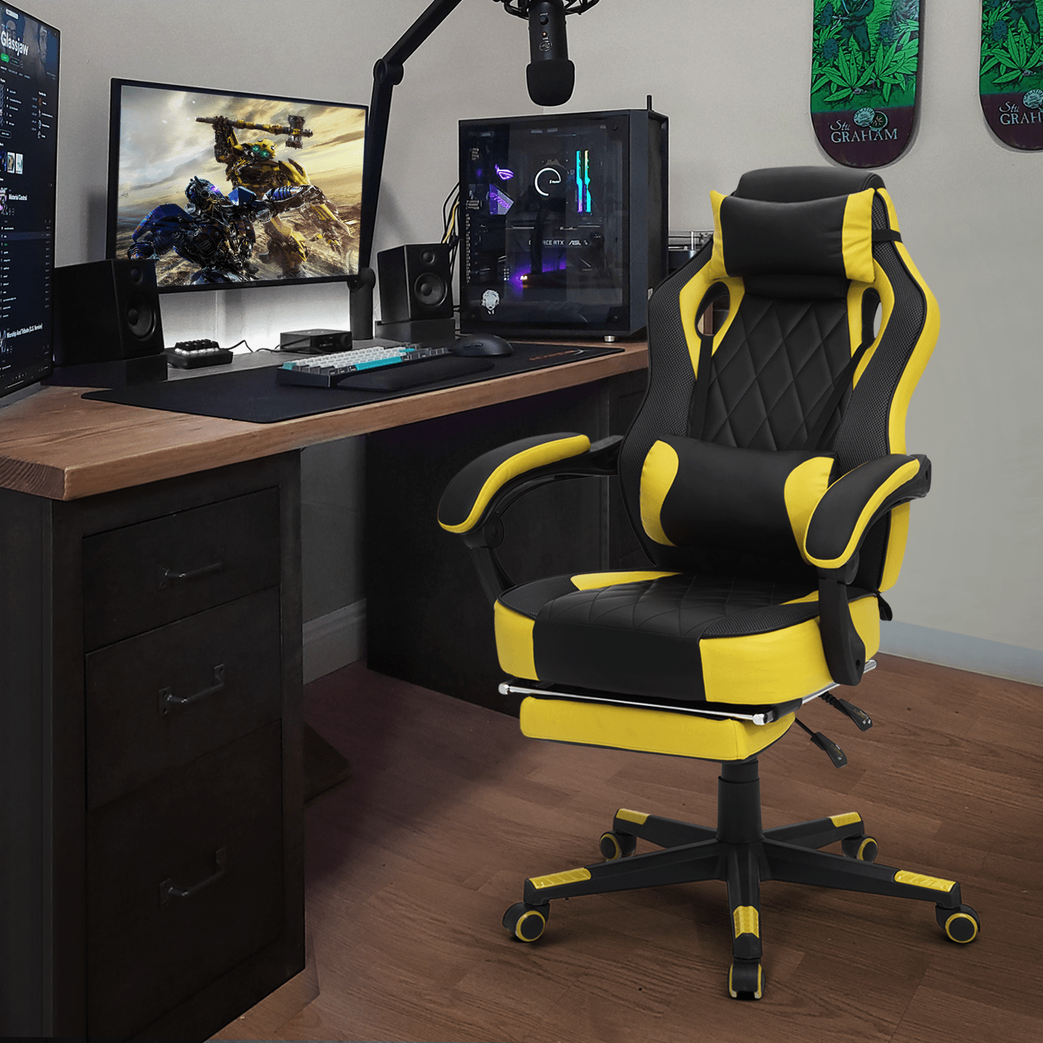 Ergonomic Gaming Chair with Retractable Footrest & Detachable Lumbar Support 360