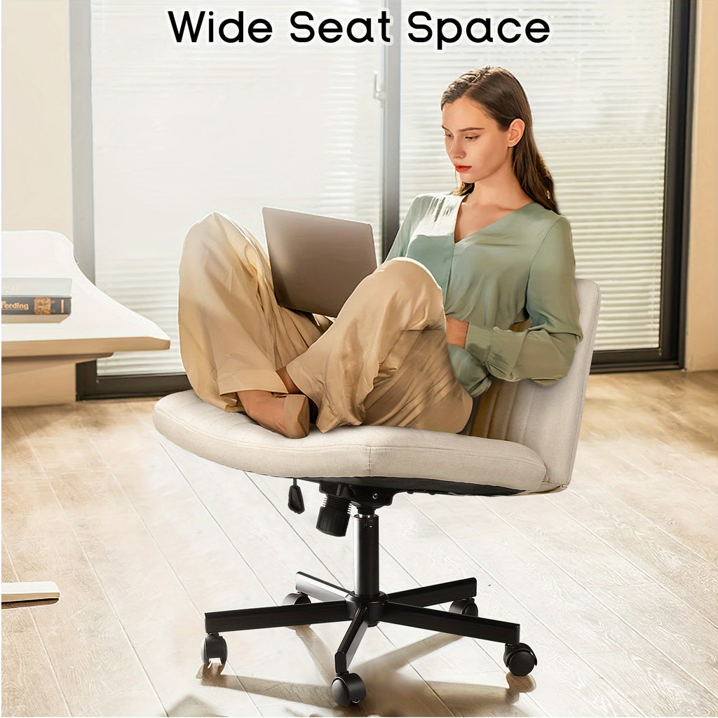 Criss Cross Chair with Wheels, Fabric Padded Armless Cross Legged Office Desk Chair for Home Office