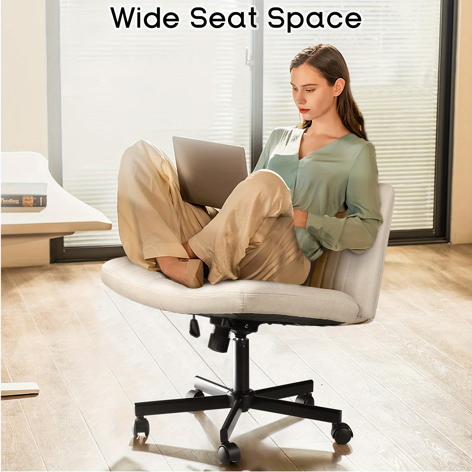 Criss Cross Chair with Wheels, Fabric Padded Armless Cross Legged Office Desk Chair for Home Office