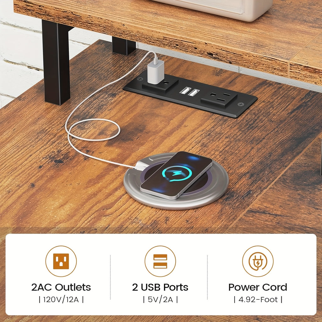 L-Shaped Workstation Featuring Four Drawers, Storage Shelves, And LED Lighting, Suitable for a Home Office