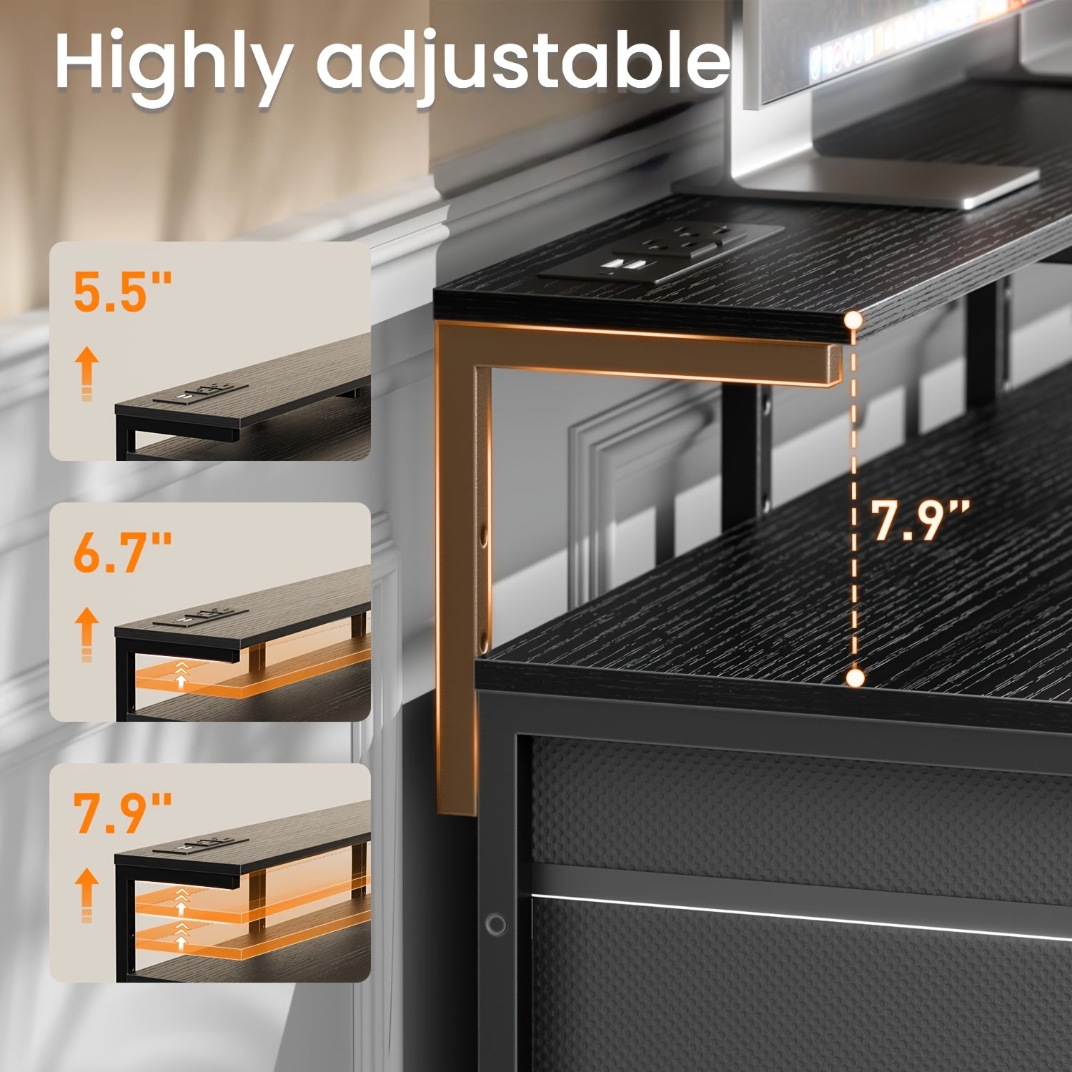 47-inch Modern Computer Desk with 8-Drawer Storage, Gaming Desk w