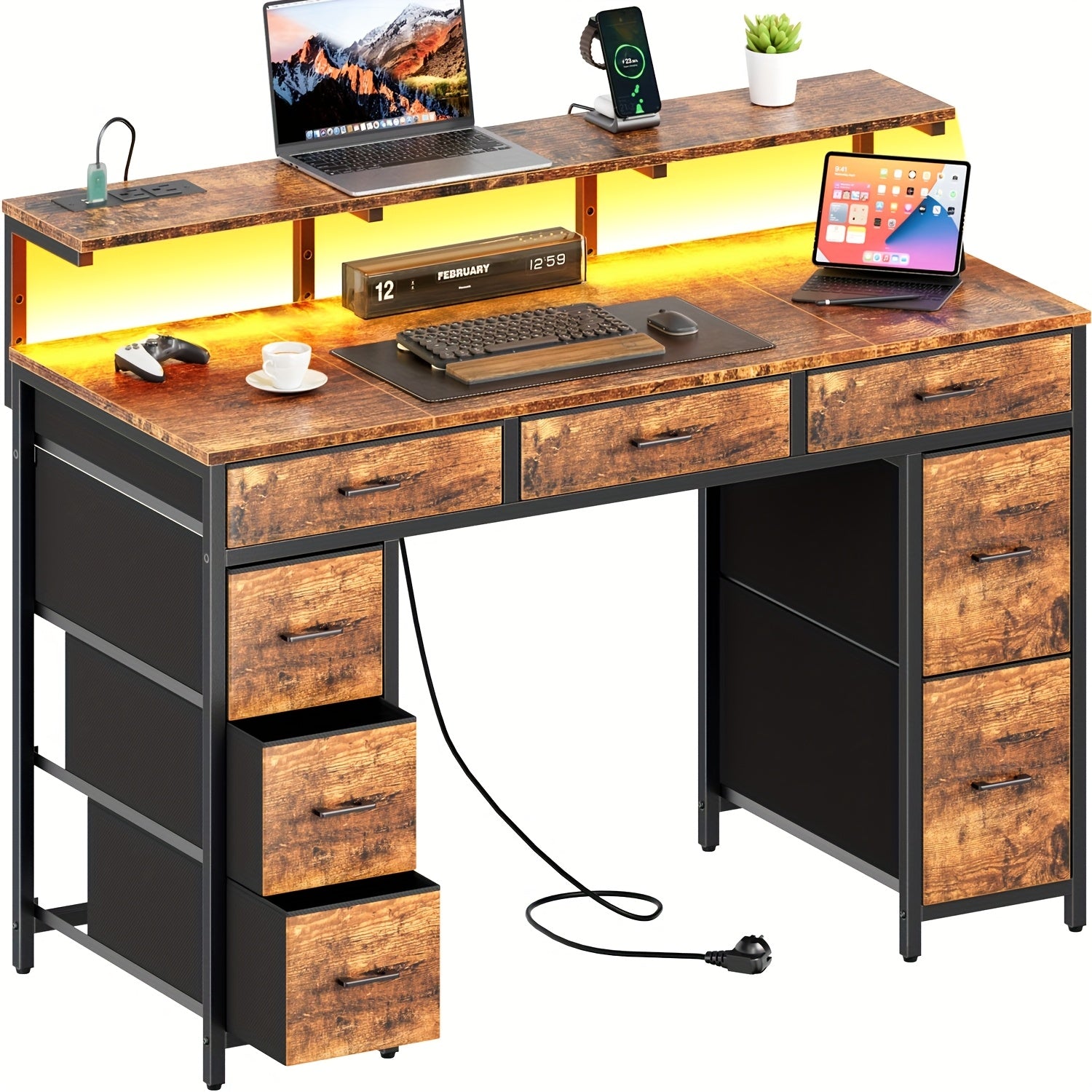 47-inch Modern Computer Desk with 8-Drawer Storage, Gaming Desk w