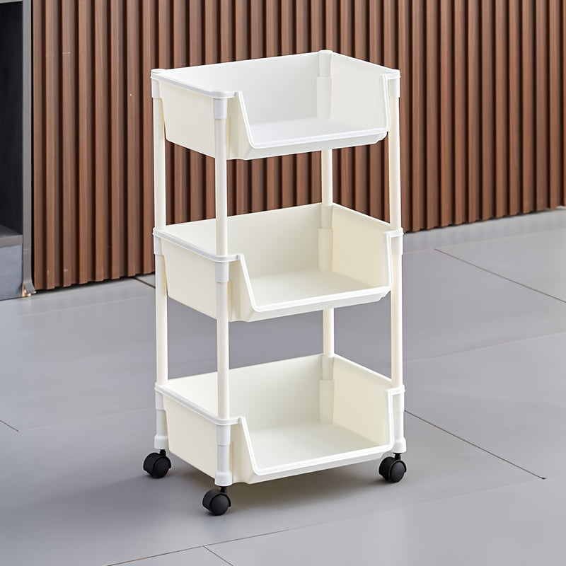 3\u002F4\u002F5-Tier White Rolling Storage Cart with Wheels - Durable Plastic Mobile Organizer Rack