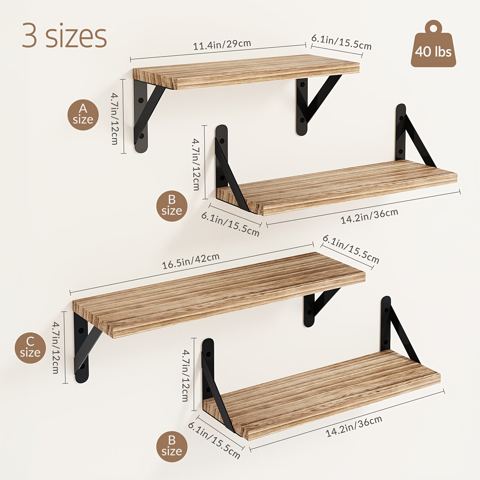 Wall-Mounted Floating Shelf - Solid Wood Modern Minimalist Shelf with Hidden Mounting