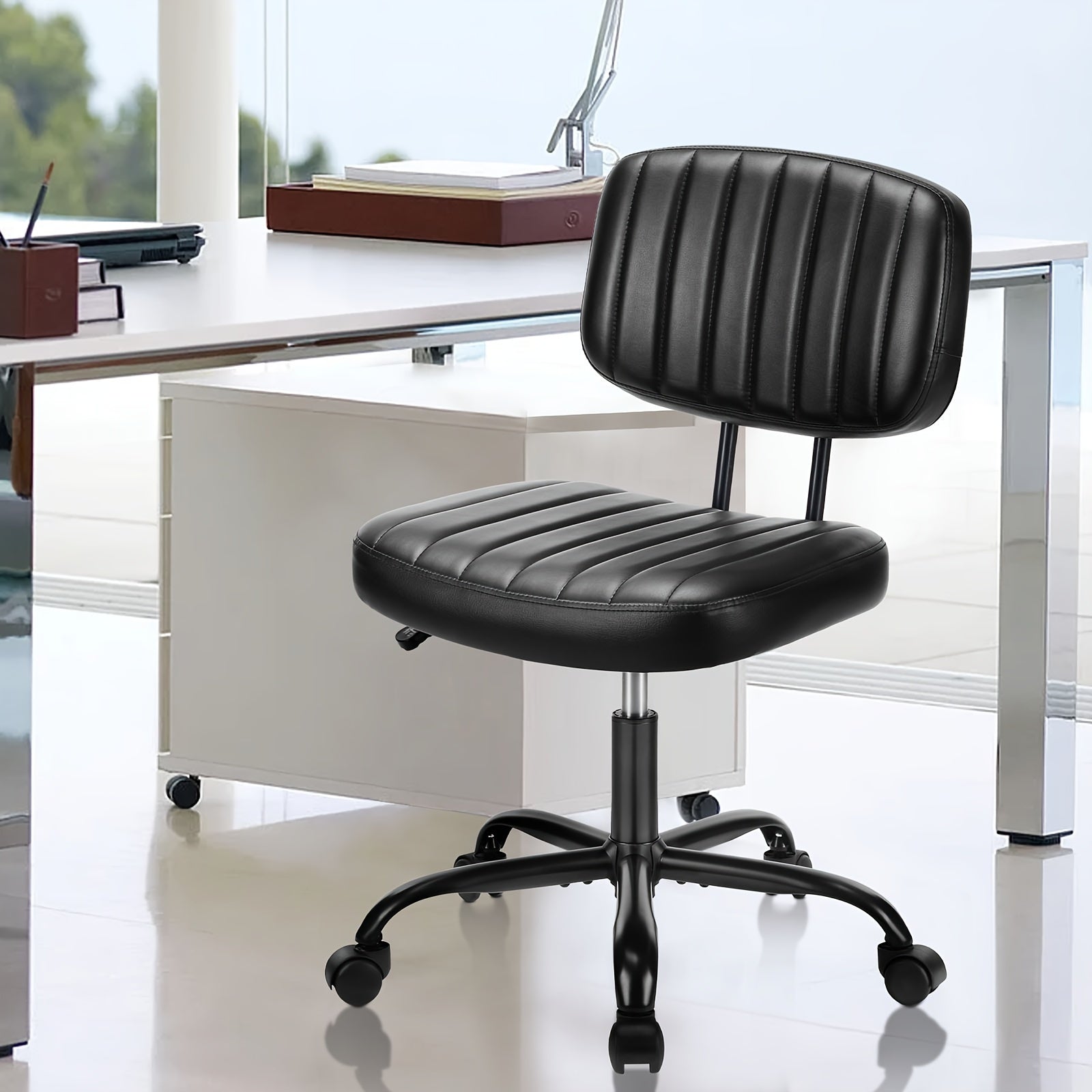 Small Desk Chair Armless, Comfortable Office Chair with Wheels, Rolling Task Chair with Low Back Lumbar Support