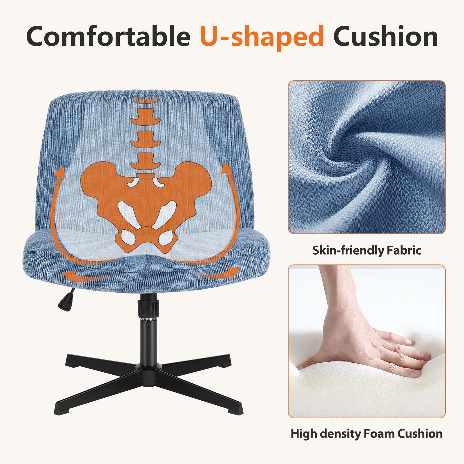 OLIXIS Criss Cross Chair Legged, Fabric Armless Office Desk Chair with Wheels