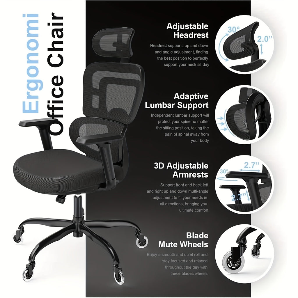 Ergonomic Office Chair Pro With 4D Lumbar Support | 150° Lockable Recline