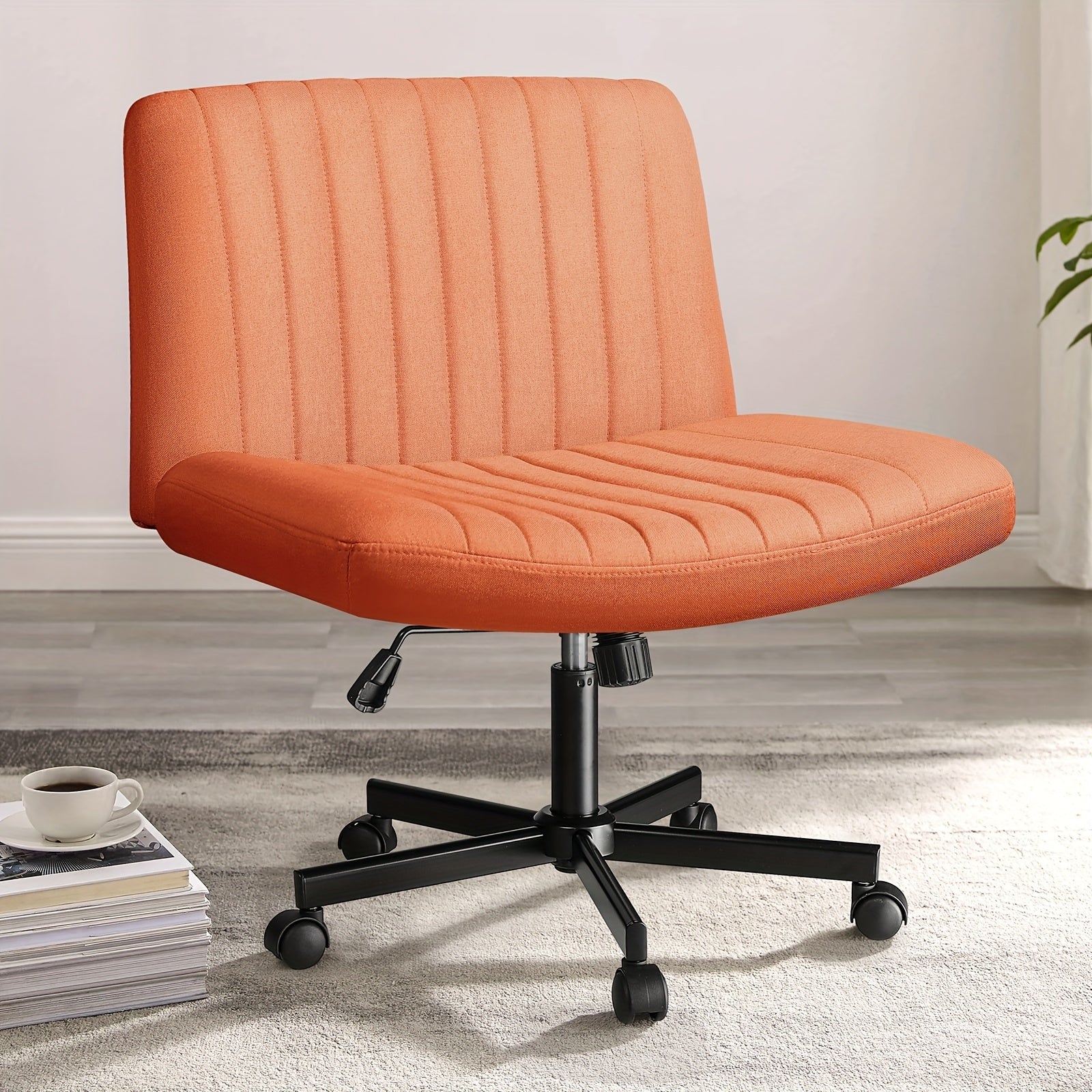 Criss Cross Chair with Wheels, Fabric Padded Armless Cross Legged Office Desk Chair for Home Office