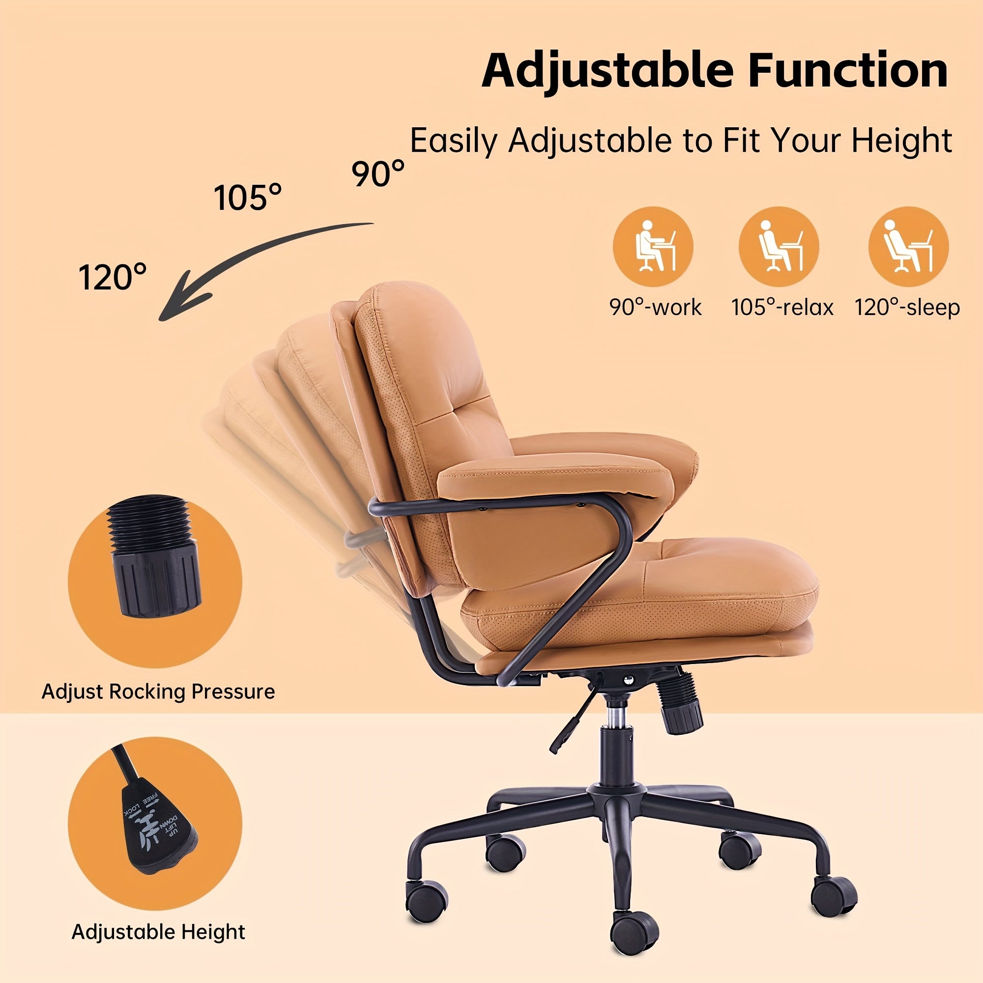 Ergonomic Office Chair Ergonomic Comfortable Office Chair | Leather Home Office Chair with Padded Armrests