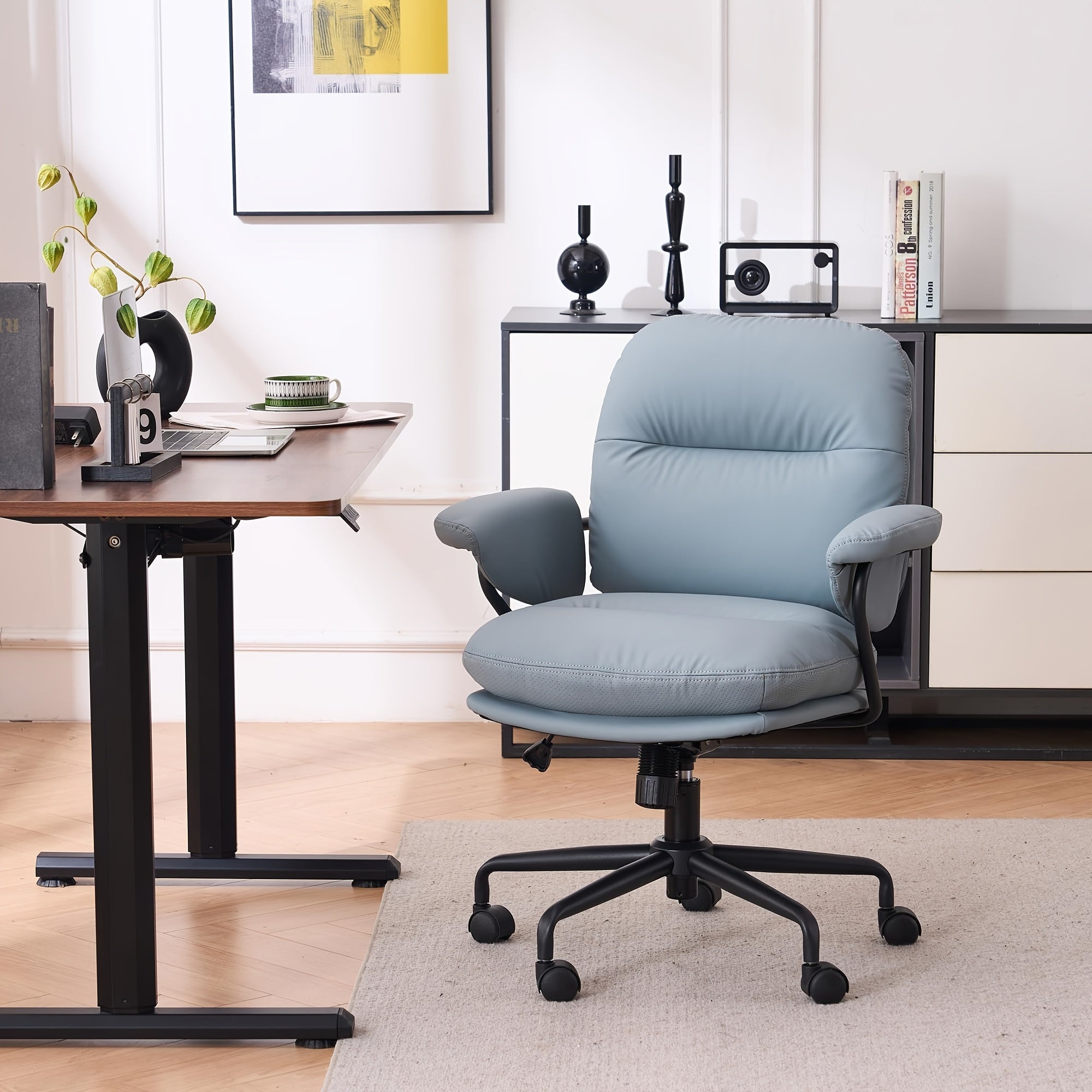 Ergonomic Office Chair Ergonomic Comfortable Office Chair | Leather Home Office Chair with Padded Armrests