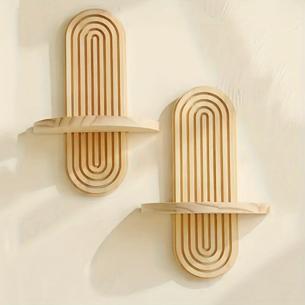2pcs Bohemian Wooden Wall Shelves - Minimalist Scandinavian Style Floating Shelves with Natural Wood Finish