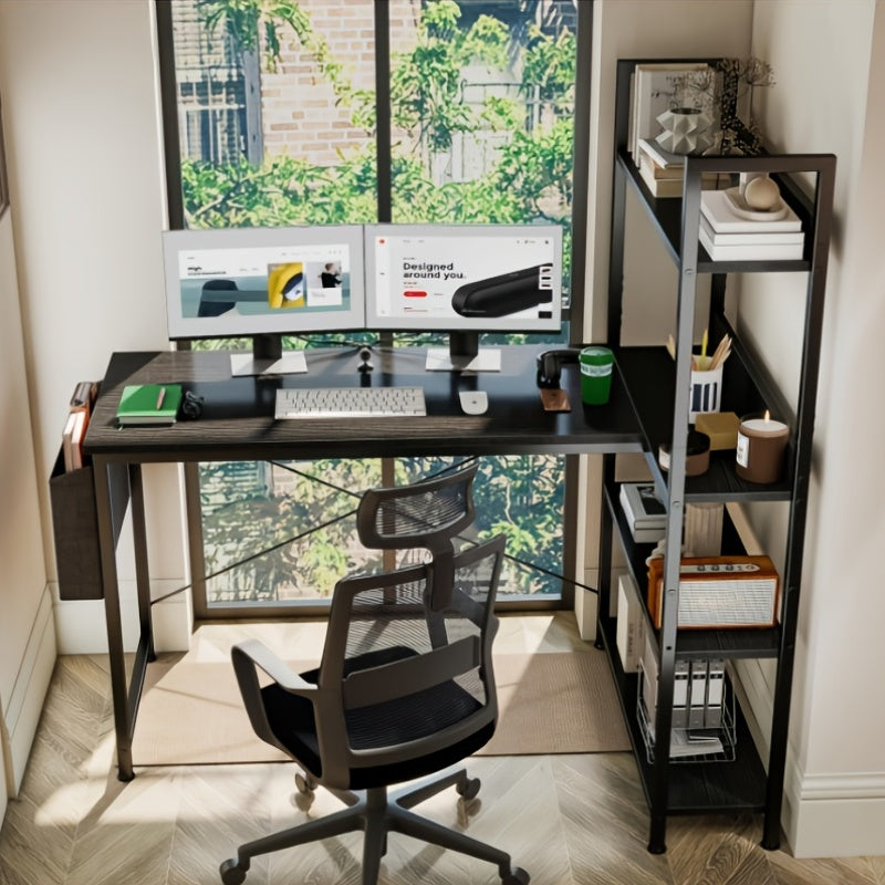 47 Inch Computer L Shaped Desk with Shelves | Reversible L-Shaped Corner Desks with Storage Monitor Stand