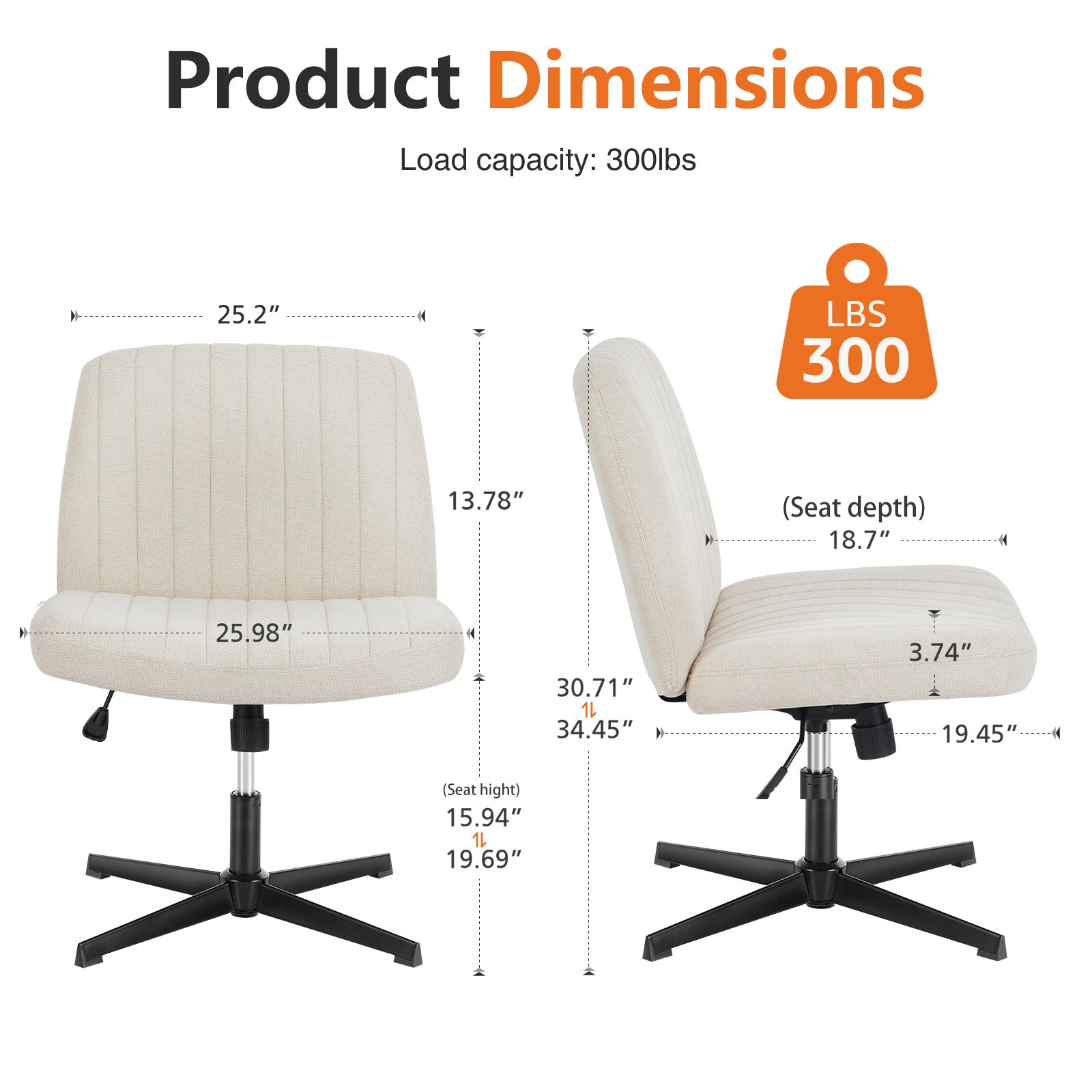 OLIXIS Criss Cross Chair Legged, Fabric Armless Office Desk Chair with Wheels