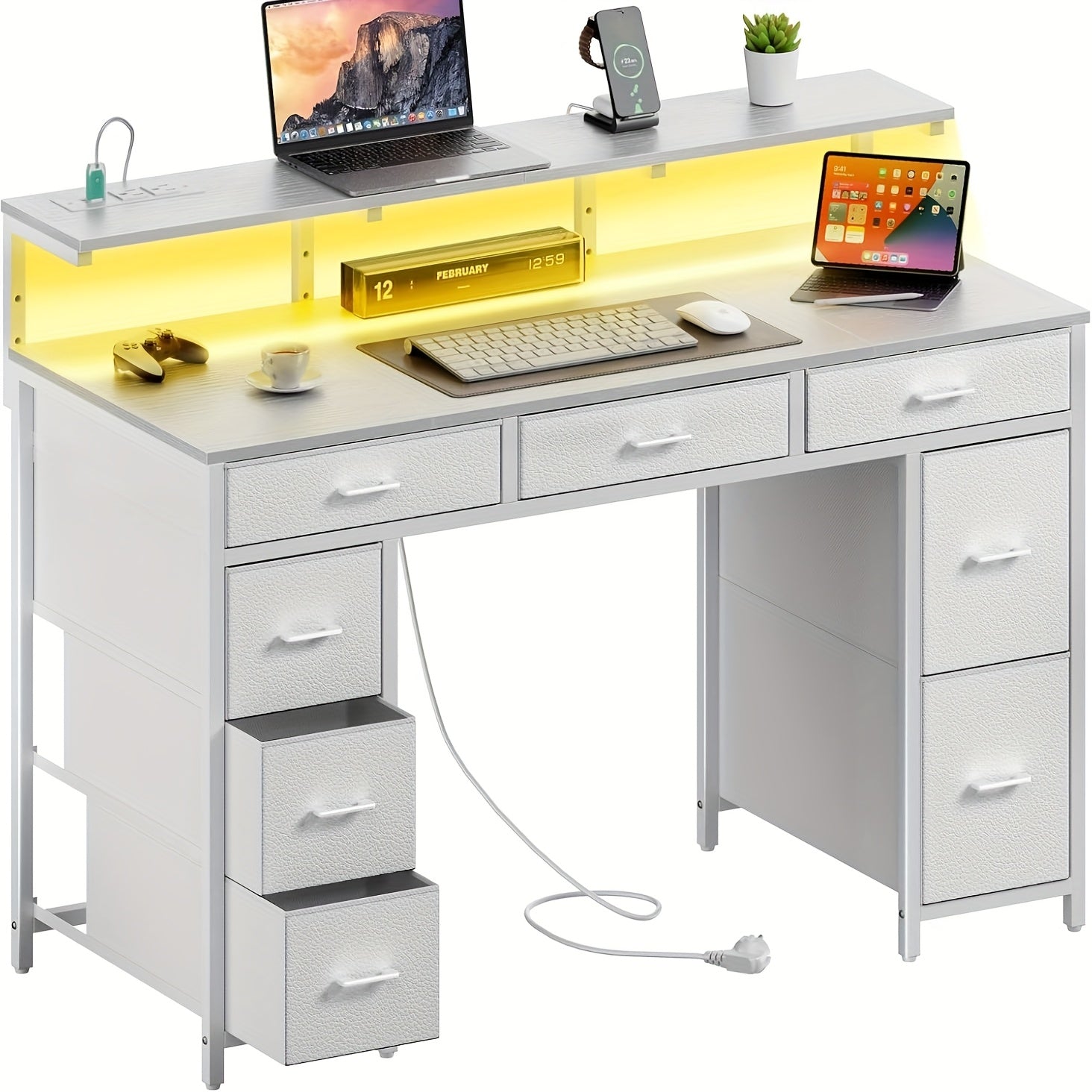 47-inch Modern Computer Desk with 8-Drawer Storage, Gaming Desk w