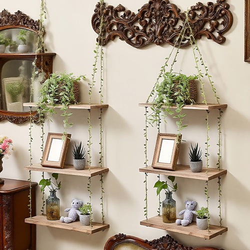 1pc\u002F3pcs Hanging 3 Tier Shelves for Wall with Artificial Ivy Garland