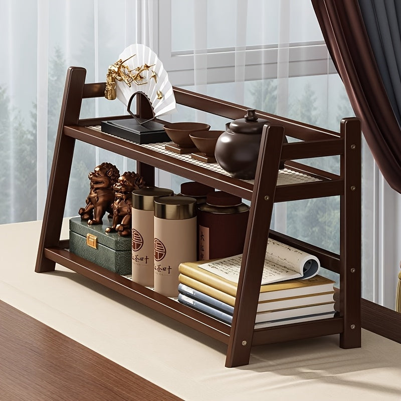 Two-Tier Wooden Storage Rack | Trapezoidal Desktop Organizer, Multipurpose Countertop Shelf for Kitchen