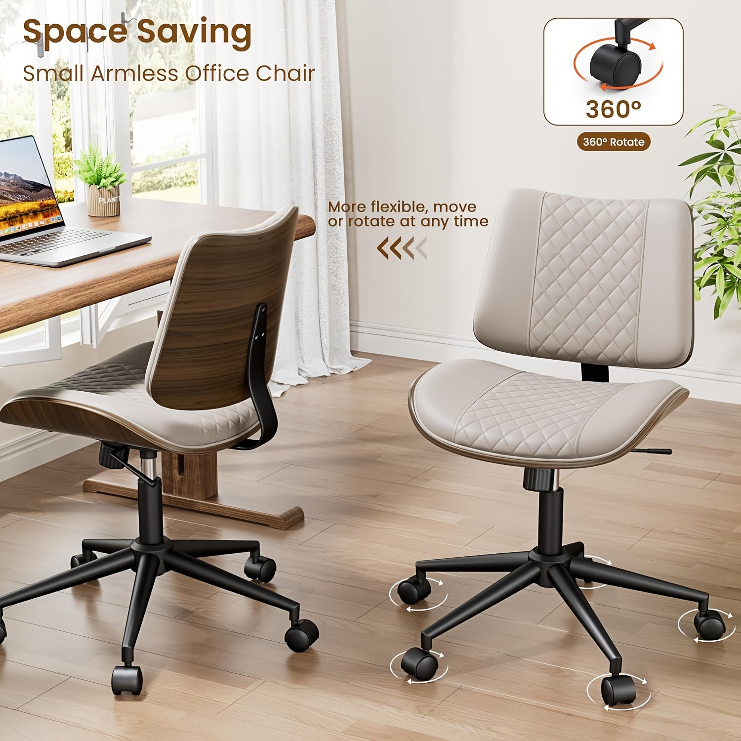 Office Chair Ergonomic Armless Office Chair with Swivel, Adjustable Height & Lumbar Support