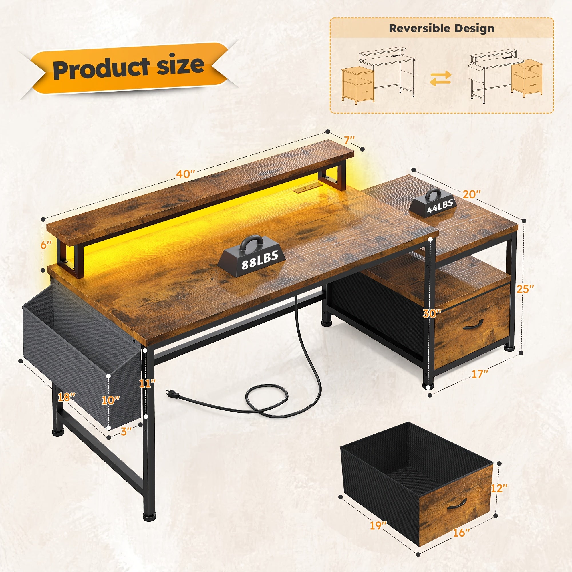 EnHomee 57-inch Computer Desk with Power Outlets & Ports