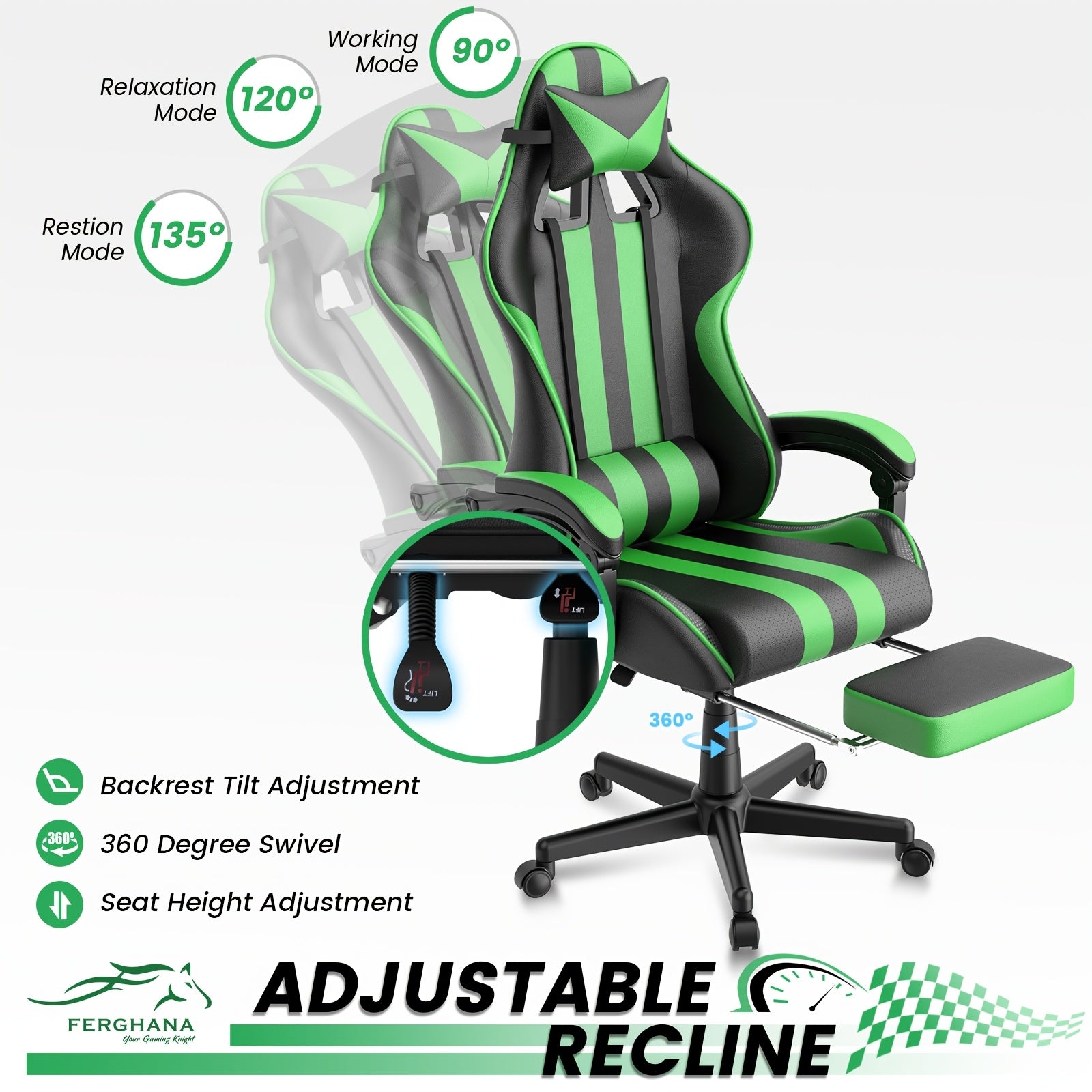Ergonomic Gaming Chair | Pu Leather, Headrest And Lumbar Support, Adjustable Backrest