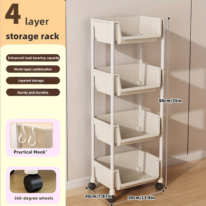 3\u002F4\u002F5-Tier White Rolling Storage Cart with Wheels - Durable Plastic Mobile Organizer Rack