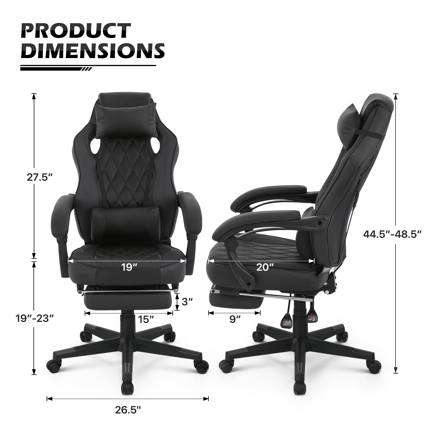 Ergonomic Gaming Chair with Retractable Footrest & Detachable Lumbar Support 360