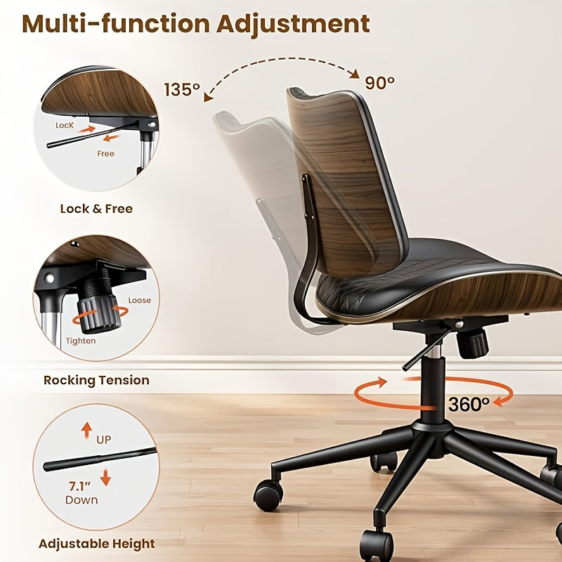 Office Chair Ergonomic Armless Office Chair with Swivel, Adjustable Height & Lumbar Support