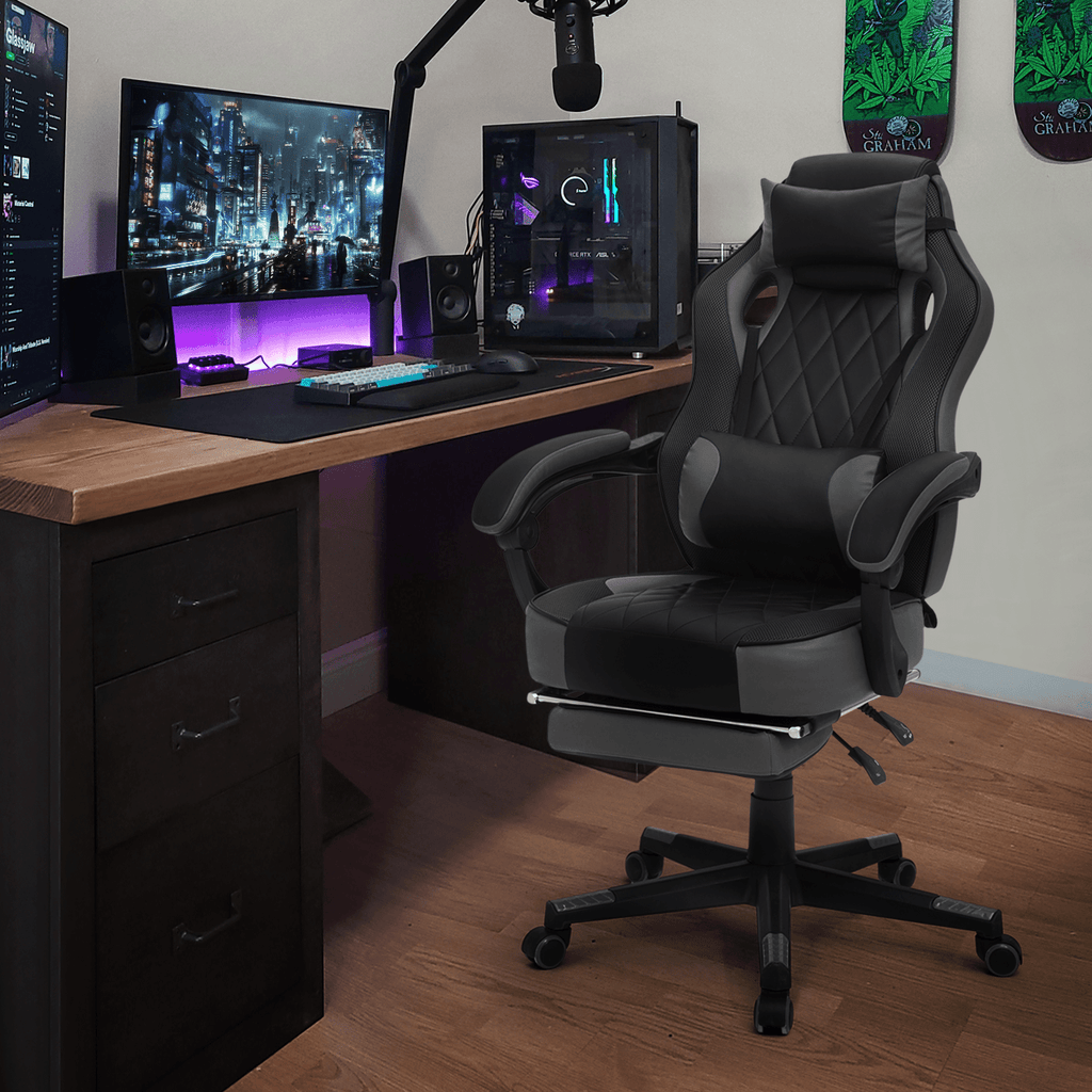 Ergonomic Gaming Chair with Retractable Footrest & Detachable Lumbar Support 360