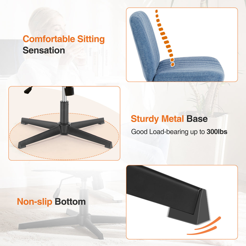 OLIXIS Criss Cross Chair Legged, Fabric Armless Office Desk Chair with Wheels