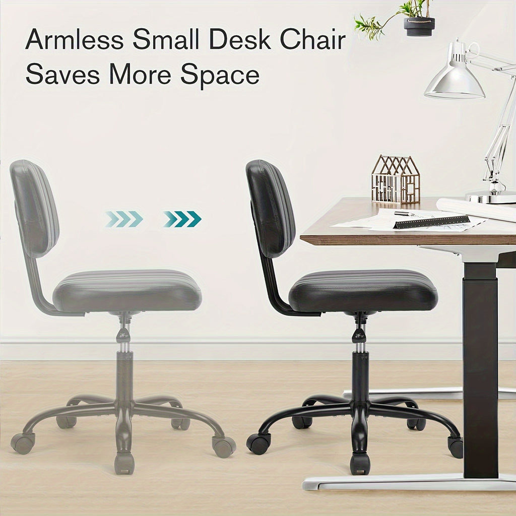 Small Desk Chair Armless, Comfortable Office Chair with Wheels, Rolling Task Chair with Low Back Lumbar Support