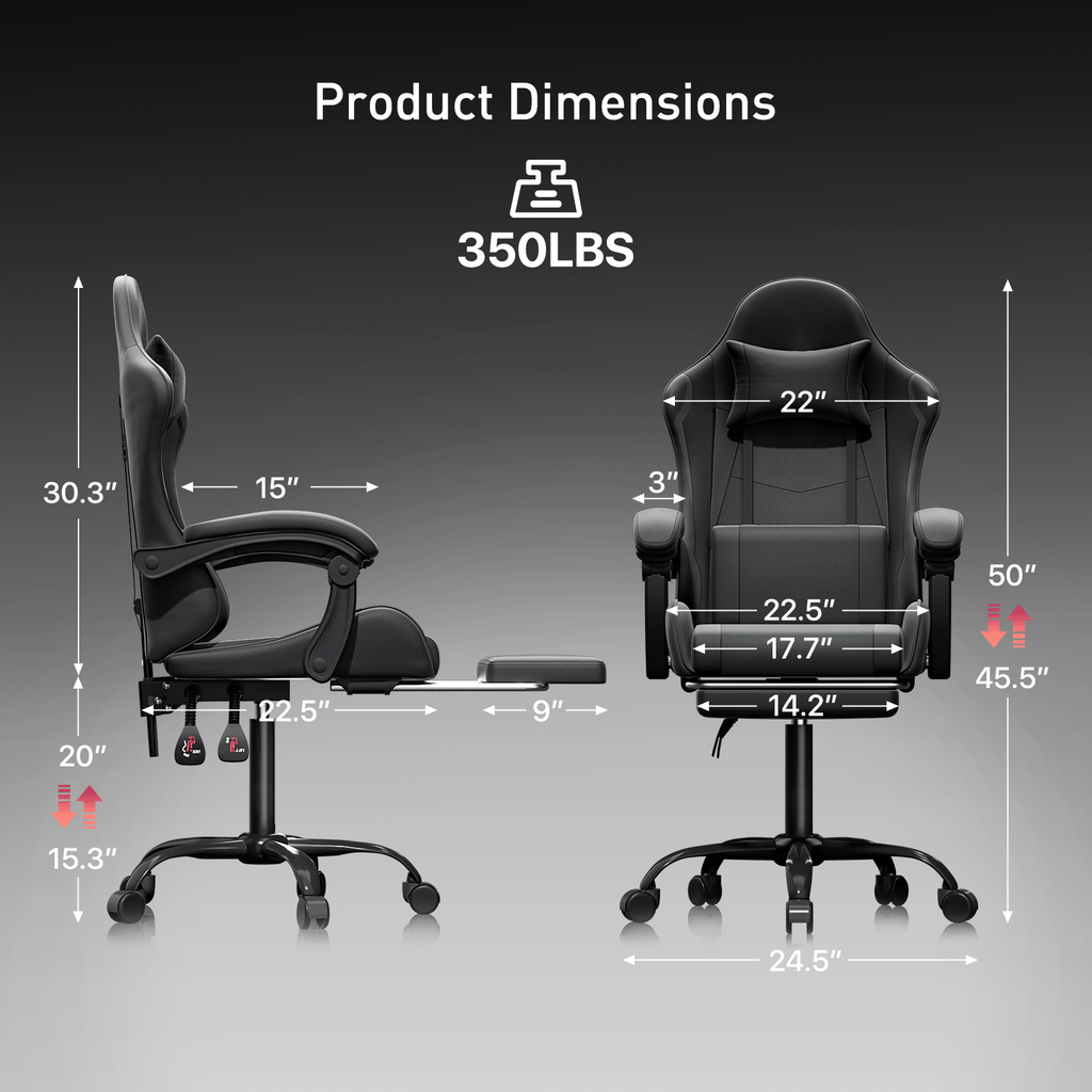Ergonomic Gaming Chair with Retractable Footrest & Detachable Lumbar Support 360