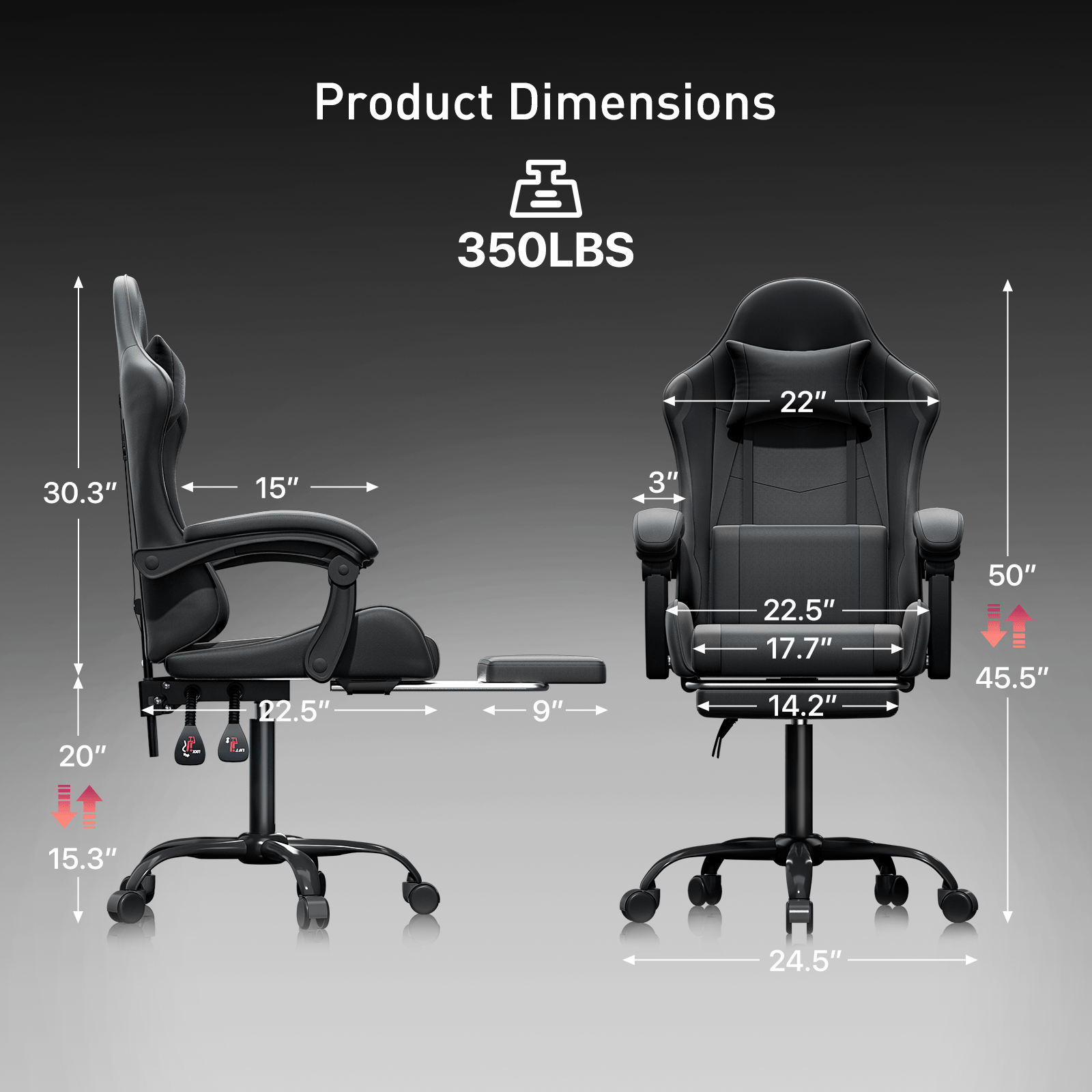 Ergonomic Gaming Chair with Retractable Footrest & Detachable Lumbar Support 360