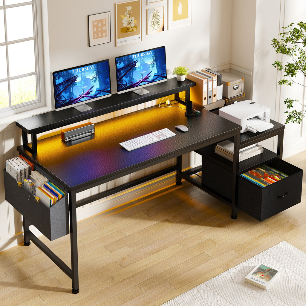 EnHomee 57-inch Computer Desk with Power Outlets & Ports